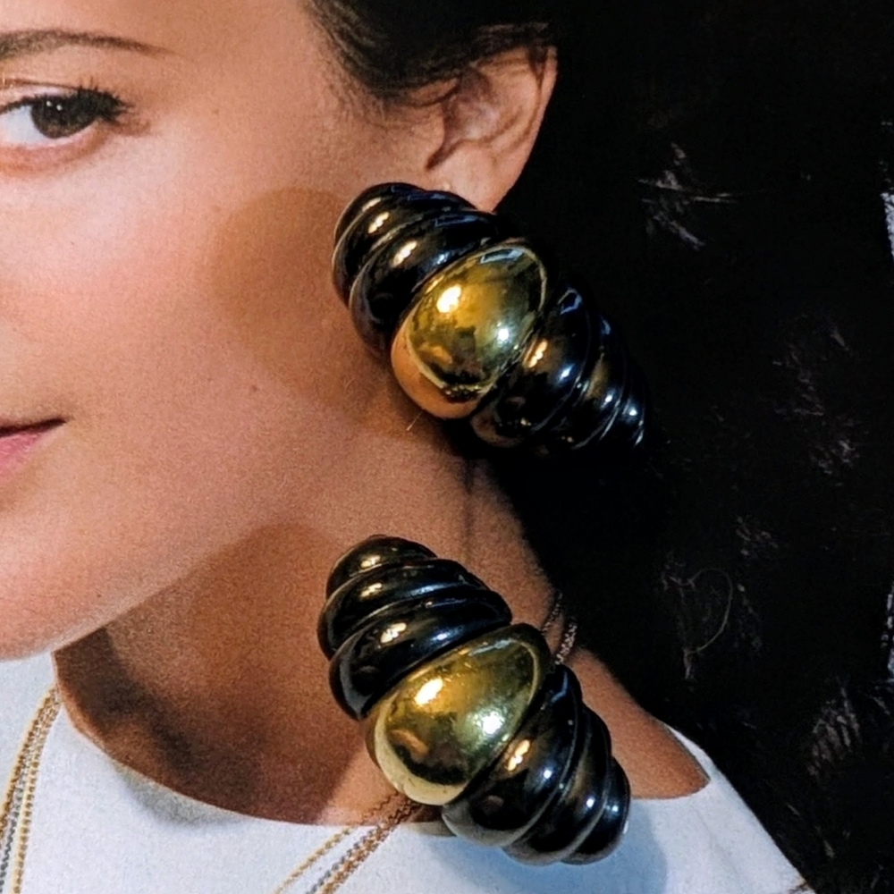 GIVENCHY PARIS NEW YORK Vintage Two Tone Bold Beautiful Earrings
